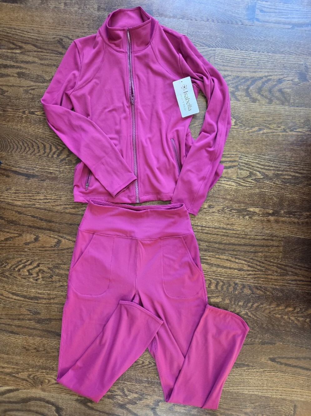 Isabella Activewear Set Fuchsia Zip-Front Ruffle Back Peplum Jacket NWT - Picture 2 of 14